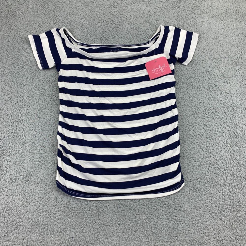 Isabel & Ingrid Maternity Shirt Womens Large Blue White Striped Boat Neck NEW